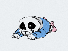 a drawing of a skeleton with a blue sweater on