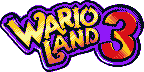 the logo for wario land 3 is purple and yellow and has a purple background .