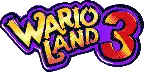 the logo for wario land 3 is purple and yellow and has a purple background .