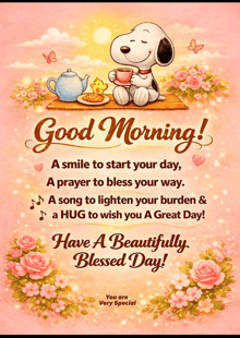a good morning card with snoopy and flowers
