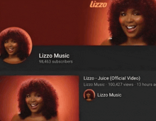 a lizzo music page with a picture of a woman on it