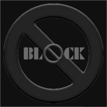 a black sign with the word block in the center