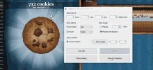 a computer screen shows a cookie that has 732 cookies per second on it