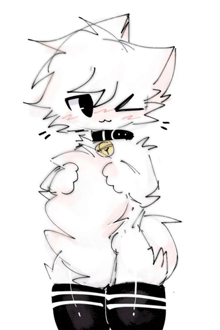 a drawing of a white cat wearing black and white striped socks