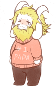 a drawing of a goat with a beard wearing a # 1 papa sweater