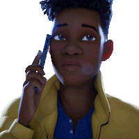 a young man in a yellow jacket and blue shirt is talking on a cell phone