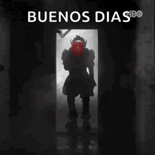 a poster of a clown with a red nose and the words buenos dias
