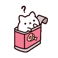 a cartoon cat is peeking out of a can with a question mark on its head