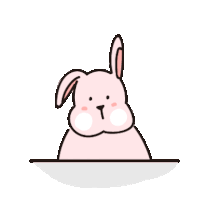 a cartoon illustration of a pink bunny rabbit peeking out of a hole .