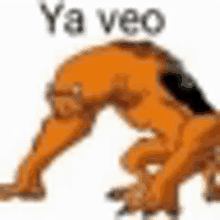 garfield is doing a handstand on a white background with the words `` ya veo '' written on it .