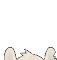 a pixel art drawing of a dog laying down with its ears up on a white background .