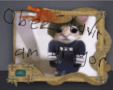 a picture of a cat in a frame with the words obez todvin am dryyor