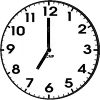 a black and white clock on a white background shows that it is 5:00 .