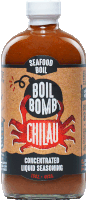 a bottle of seafood boil bomb chilau liquid seasoning