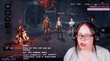 a woman wearing glasses and headphones is playing a video game on imgflip.com