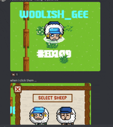 a screenshot of woolish gee 's game with a select sheep button