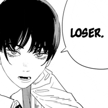 a black and white drawing of a person with a speech bubble that says loser .