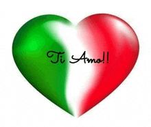 a red , green and white heart with the words `` ti amo '' on it .