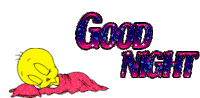 a cartoon of tweety laying in bed with the words good night above him