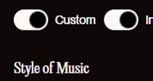 a black background with two white circles and the words custom and style of music