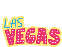 a yellow and pink logo for las vegas with white dots