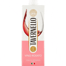 a box of tavernello vino rosato with a glass