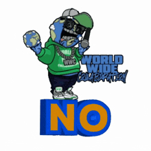 a cartoon of a man holding a microphone next to a no sign