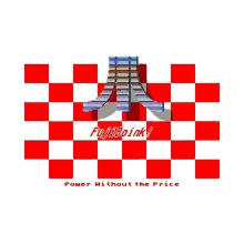 a red and white checkered background with the words power without the price on it