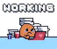 a pixel art drawing of a person with a towel on their head and the word working written above them