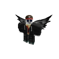 a roblox character with wings and a r on his hat