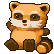 a pixel art of a raccoon sitting down with its paws up .