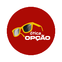 a red circle with a pair of yellow sunglasses and the word opcao on it