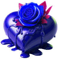 a purple heart with a blue rose and the letters ac on the bottom