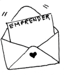 a black and white drawing of an envelope with a piece of paper that says emprender on it