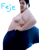 a pixelated image of a man with the word feje on the bottom right