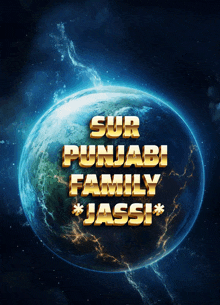 a poster for sur punjabi family jassi with a blue background