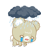 a cartoon teddy bear is crying in the rain