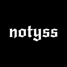 a black background with the word notyss written in white