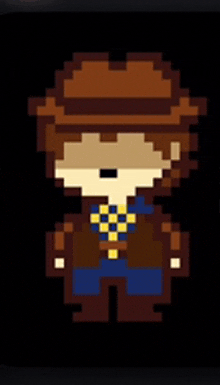 a pixel art of a man with a cowboy hat