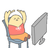 a cartoon drawing of a person sitting in front of a computer