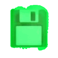 a green floppy disc icon is glowing in the dark .