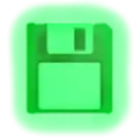 a green floppy disc icon is glowing in the dark .