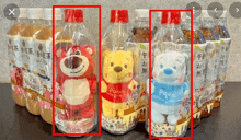 several bottles of winnie the pooh and lotso are lined up