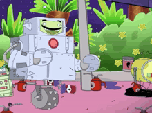 a cartoon drawing of a robot with the letters o on it 's chest
