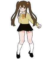 a drawing of a girl with pigtails and a yellow shirt