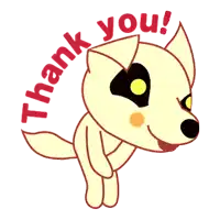 a cartoon of a dog with the words thank you written around it