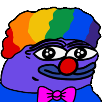 a cartoon drawing of a clown wearing a rainbow hat and bow tie