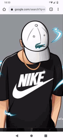 a cartoon of a man wearing a nike shirt and a white hat