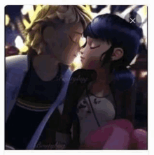 a boy and a girl are kissing each other in a cartoon .