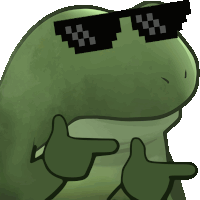 a green frog wearing a pair of sunglasses with the letter t on them